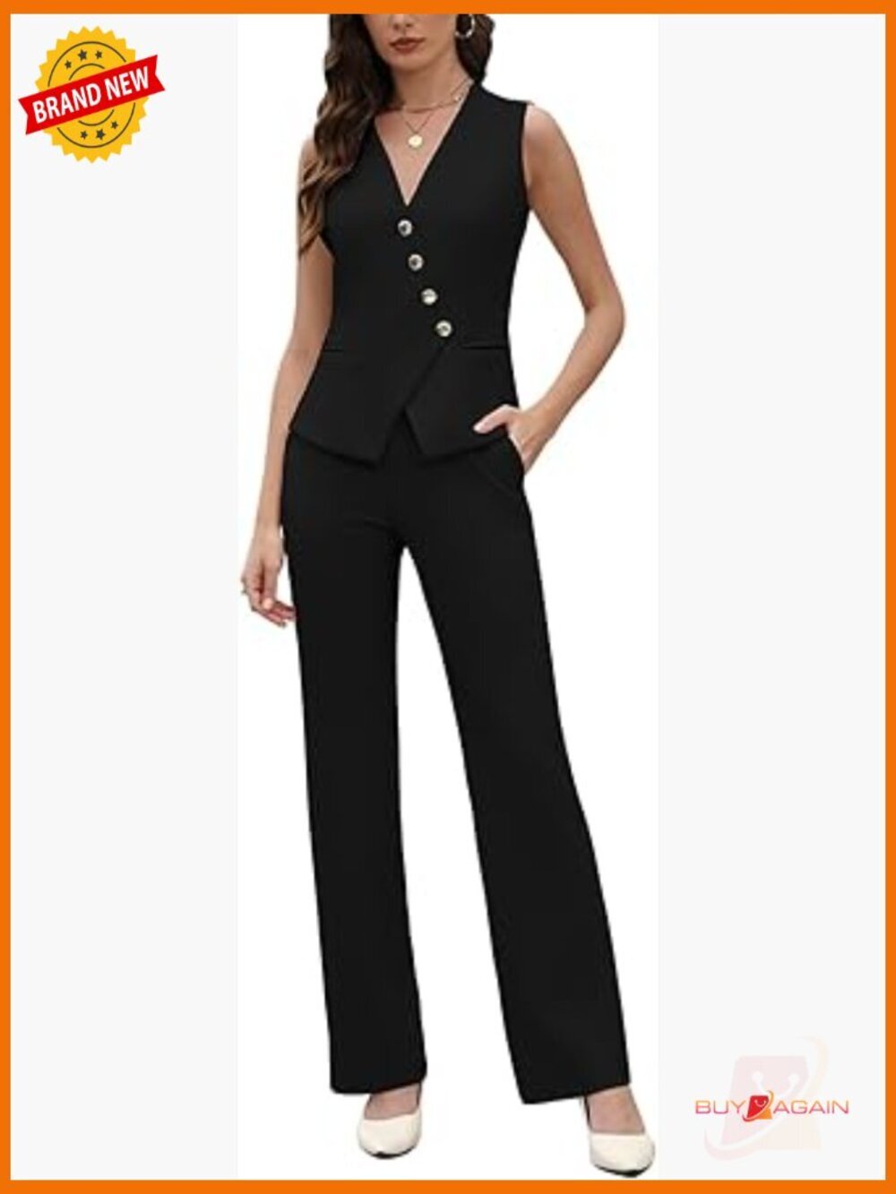 Women's 2 Piece Blazer Vest & Pants Suit Set - Sleeveless Business Casual